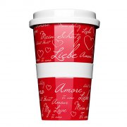 Porzellan Coffee to go Amore rot-weiß