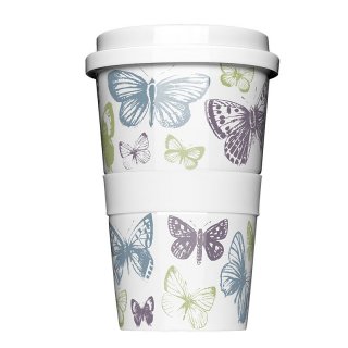 Porzellan Coffee to go Butterfly green